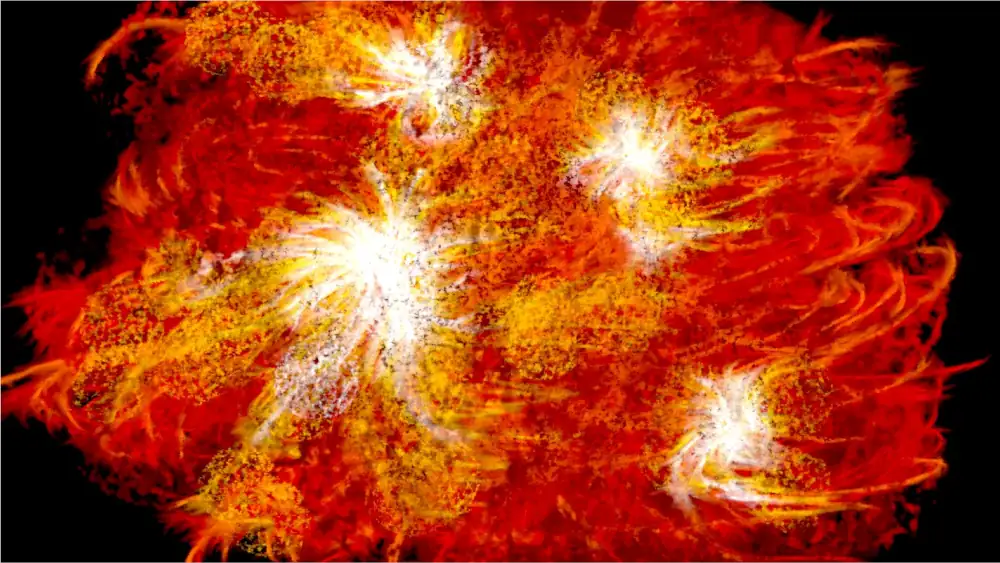 A fiery explosion on a black background