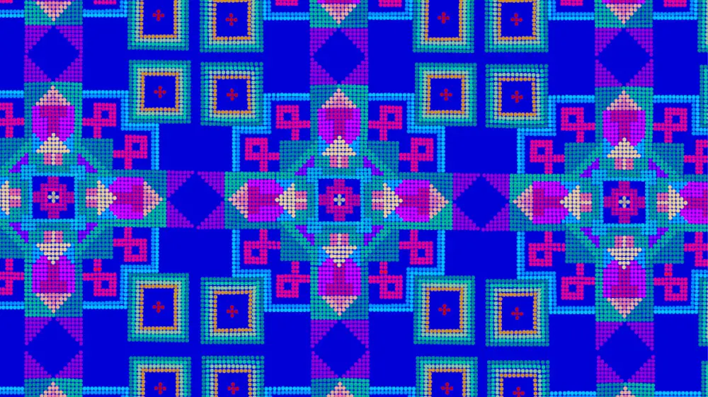 Coloured squares arranged like a nordic-style blanket tapestry