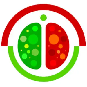 Mind finger logo - a red and green brain surround by red and green semi circles 