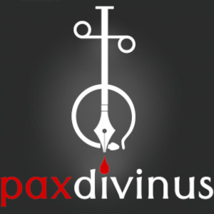 Pax Divinus logo with a pen representing a sword piercing a snake's head